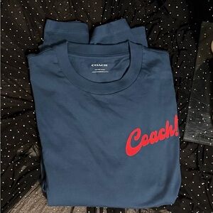 Coach Denim Boardwalk Specials Tee with Bold Red Script in Organic Cotton